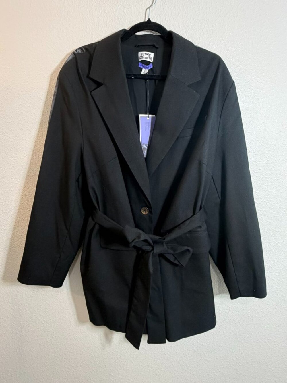 NWT Future Collective Kahlana Barfield Brown Satin Stripe Belted Blazer 2X